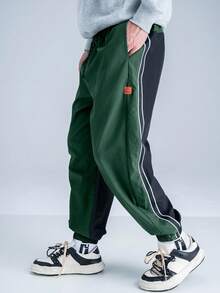 Claim Dot Men Patch Detail Contrast Tape Two Tone Pants - Multicolor - View 1