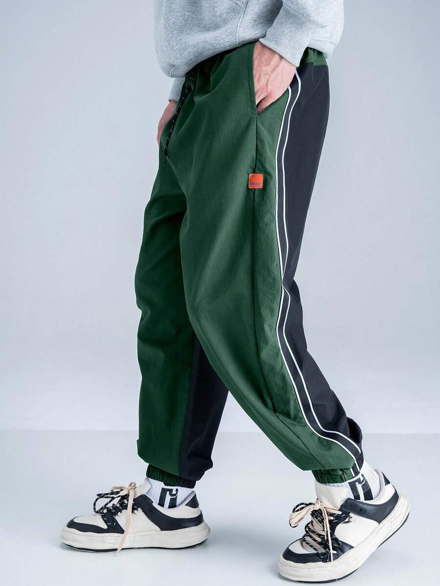 Claim Dot Men Patch Detail Contrast Tape Two Tone Pants - Multicolor - View 1