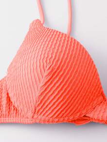SHEIN Swim Summer Beach Textured Bikini Set Push Up Bikini Top & High Cut Bikini Bottom 2 Piece Bathing Suit - Orange - View 7