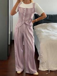DAZY 2pcs Women's Casual Patchwork 2 In 1 Top And Wide Leg Pants Set Lounge Sets For Women - Pink - View 1