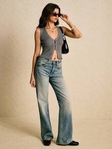 Poéselle Women's Summer French Casual Solid Color Sleeveless Knit Top Simple Vest Open Cardigan Vest Hem Slit Vest Summer V-Neck Vest Vacation Cardigan Holiday Top V-Neck Asymmetrical Hem