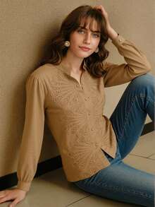 MOTF PREMIUM ÁO BLOUSE CẮT CÚT THÊU - Màu Khaki - Xem 5