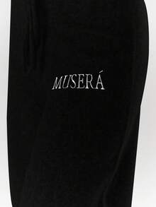 MUSERA Oversized Rib Knit Embroidered Detail Wide Leg Trousers Bottom Only Cosy Cute Casual Coffee Club Spring - Black - View 6