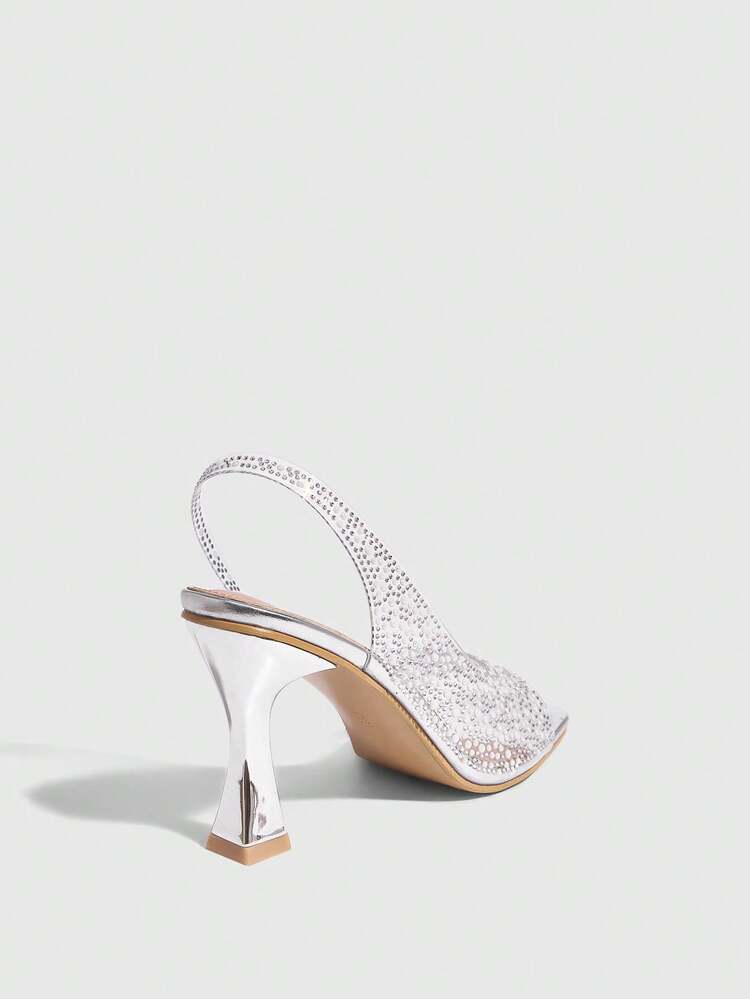 CUCCOO SZL Women's Fashion Charming Glass Rhinestone Decor Chunky Heel Sandals, Faux Pearl Rose Gold Color, TPU Transparent Material, Square Toe Comfortable Casual, Suitable For Party, Wedding, Gathering, Spring/Summer/Autumn For Christmas Spring Shoes Prom Heels Summer Shoes