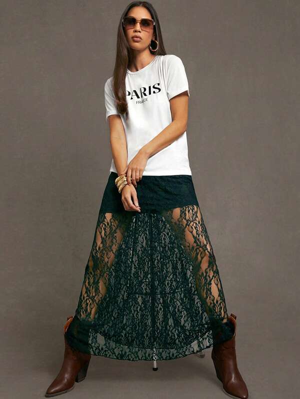 Siren Gaze Women Sexy Wildflower Lace Patchwork Lightweight And Breathable Long Summer Skirt Winter
