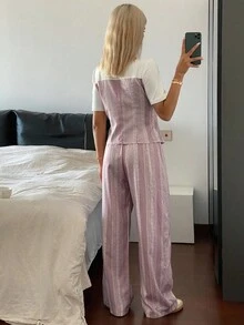 DAZY 2pcs Women's Casual Patchwork 2 In 1 Top And Wide Leg Pants Set Lounge Sets For Women - Pink - View 2