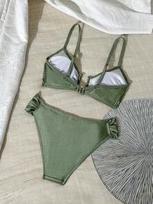 Swim Chiccia Bikini thép hình chữ U mùa hè mới, Bộ 2 mảnh thanh lịch gợi cảm cho kỳ nghỉ, Dây đeo mảnh có thể điều chỉnh & Cạp cao, Màu caramel, Trang phục đi biển - Màu xanh Ô liu - Xem 3