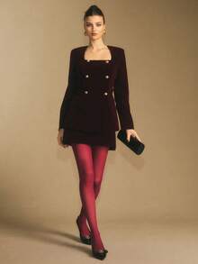 Poéselle 女士优雅派对双排扣西装外套和裙套装 - 黑色 - 查看 5