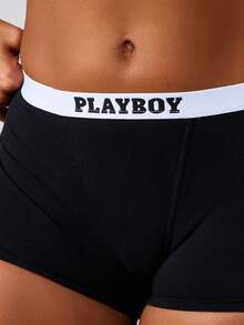 Missguided x Playboy 品牌平角内裤，配有松紧腰带，提供日常舒适和支撑 - 黑色 - 查看 4
