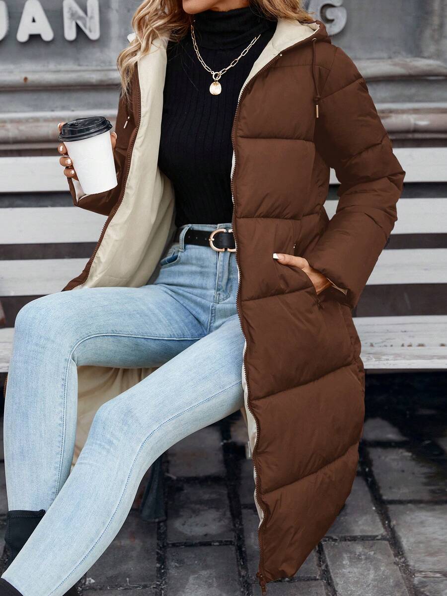 SHEIN Frenchy معطف نسائي طويل مبطن دافئ للخريف/الشتاء