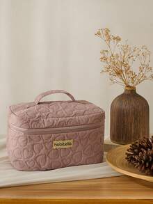 1/2/3 Pcs New Oxford Cloth Makeup Bag With High Value, Large Capacity, Portable And Convenient Travel Wash And Storage Bag, Handbag With Heart Pattern For Cosmetics Storage - Baby Pink - View 4