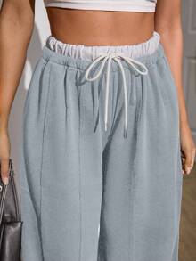 EURMUSE Plus Size Women Extra Belt And Drawstring Detailed Bottom Sweatpants - Light Grey - View 4