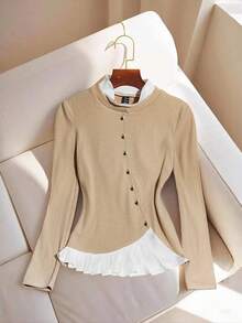 Franclia Women's Solid Color Elegant Contrast Color Long Sleeve T-Shirt, Autumn,Fall Clothes For Women,Casual Tops Women Casual Women Outfits Women's Country Clothing Winter Clothes For Women Halloween Costumes Christmas Women's Clothin Autumn Fall Clothes For Women Autumn Clothes Fall Outfits For Women Autumn Outfits For Women Fall Clothes Autumn Women Fall Women Clothes Fall T-Shirt For Women