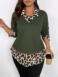 EMERY ROSE Plus Size Women Casual Printed 2 In 1 Shirt - Army Green - View 5