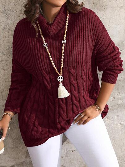 SHEIN LUNE 大码女式高领落肩长袖休闲套头毛衣，秋冬