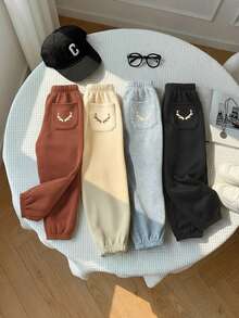 SHEIN 4pcs Young Boys' Casual Comfortable Versatile Cute Printed Thermal Lined Thick Sweatpants, School Clothes - Multicolor - View 3