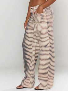 MUSERA Animal Print Wide Leg Trousers Sexy Going Out Autumn Fall Night Out Winter Cute Streetwear Feraux Spring Summer - Coffee Brown - View 4