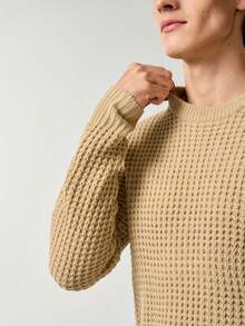 RONVEXI Men's Casual Solid Color Crew Neck Long Sleeve Sweater, Autumn/Winter - Khaki - View 2