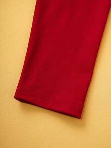 TOM & JERRY X SHEIN 小男孩卡通图案撞色装饰圆领宽松长袖T恤，酒红色，秋冬 - 酒紅色 - 查看 7