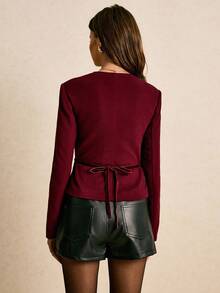 Poéselle 女士红色镂空羊毛大衣，配金属纽扣，适合派对、圣诞节、新年、感恩节等场合，秋冬季保暖舒适，日常穿着、外出、通勤皆宜。 - 酒紅色 - 查看 8