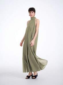 Aalyst Women's Solid Color Sleeveless Casual Long Dress With Pockets, Spring/Summer - Army Green - View 3