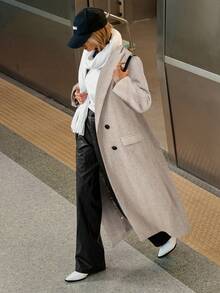 Siren Gaze Áo khoác Blazer dài tay thanh lịch hai hàng khuy trơn màu dành cho nữ - Màu be - Xem 4