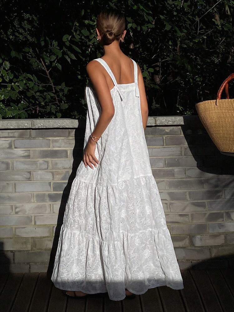 Women's Floral Textured Fabric Long Strap Dress, Vacation Style Sundress Maxi Dress Boho