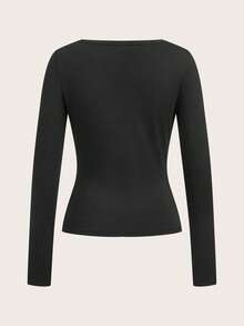 SHEIN EZwear 冬季新年感恩节三件套女式条纹+纯色圆领长袖T恤 女式长袖上衣 修身上衣 女式紧身衣 - 彩色 - 查看 8