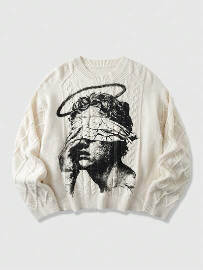 Street Life Maglione casual da uomo a maniche lunghe con collo rotondo, motivo grafico versatile a maglia