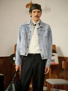 RivetRise 男士休闲水洗宽松牛仔夹克 - 淺色水洗藍 - 查看 5