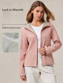 OutZeal Women Thermal Thermal Lined Water-Resistant Zip Up Soft Shell Jacket Winter Fall Hiking Camping - Pink - View 3