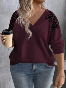 EMERY ROSE 撞色豹纹落肩卫衣 - 中紫紅色 - 查看 1