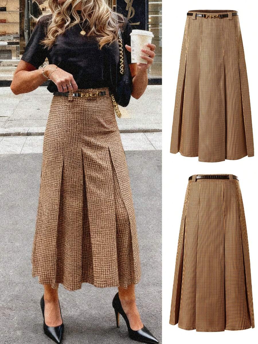 EMERY ROSE Retro Plaid Mid-Length Skirt For Women, Autumn - Multicolor - View 1