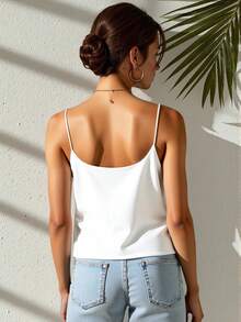 SHEIN LUNE Women's V-Neck Floral Patchwork Flocked Mesh Cami Top - White - View 2
