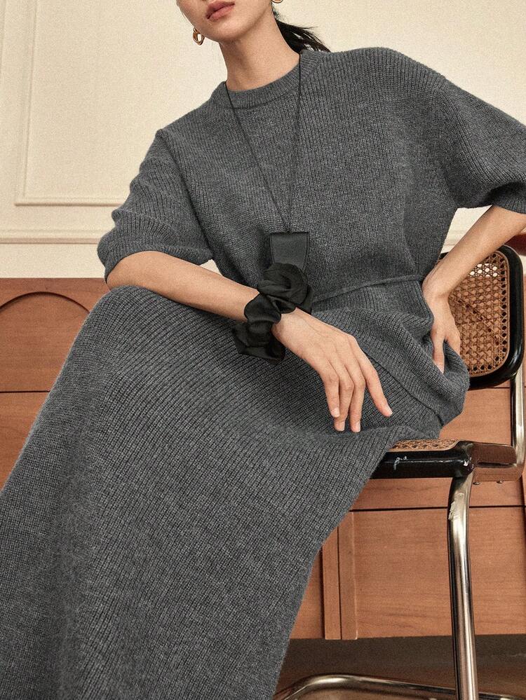 Women's Loose Business Casual Knit Sweater And Straight Skirt 2 Pieces Set, Autumn/Winter