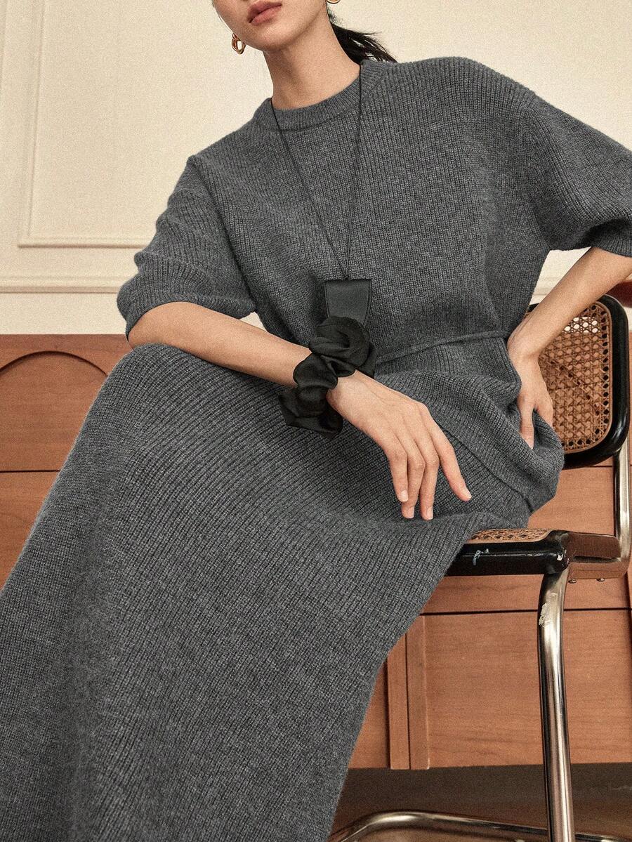 Dazy-Less Women's Loose Business Casual Knit Sweater And Straight Skirt 2 Pieces Set, Autumn/Winter - Grey - View 1