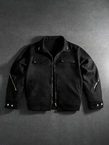 PAVTROS Men's Street Fashion Zip-Up Long Sleeve Jacket,Windbreaker/Outdoor Windbreaker,Baggy,Streetwear,Grunge - Black - View 1