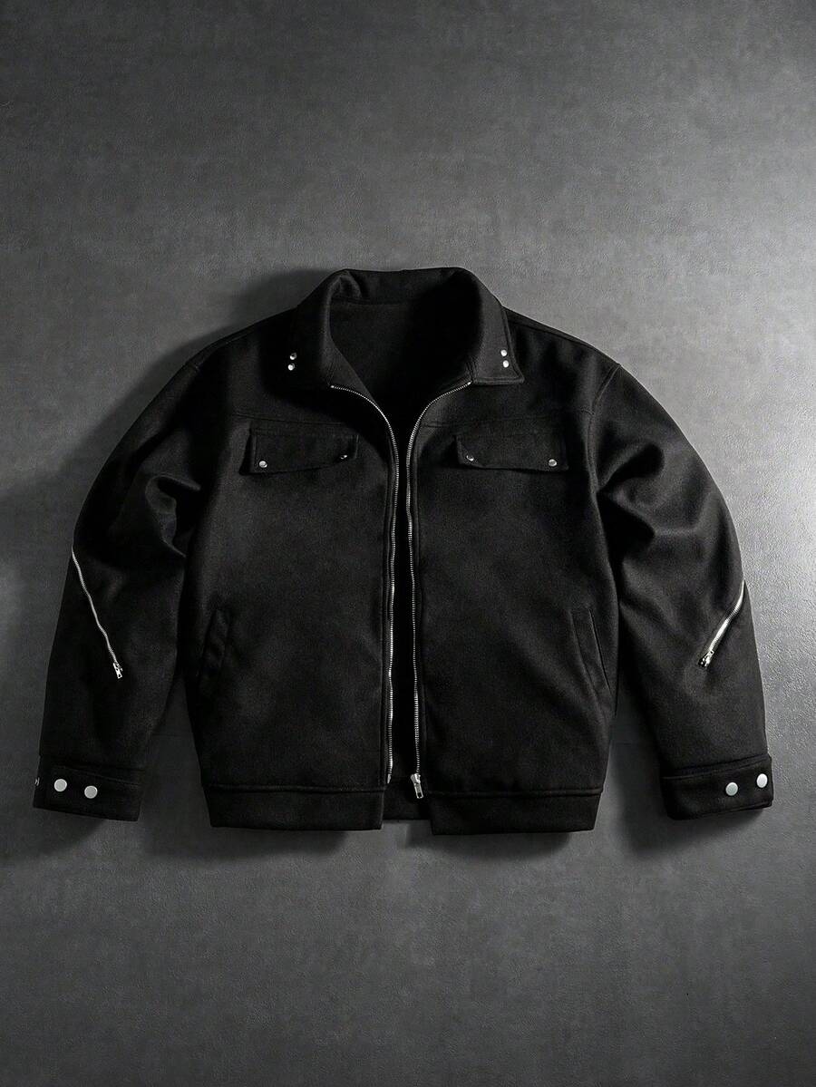 PAVTROS Men's Street Fashion Zip-Up Long Sleeve Jacket,Windbreaker/Outdoor Windbreaker,Baggy,Streetwear,Grunge - Black - View 1