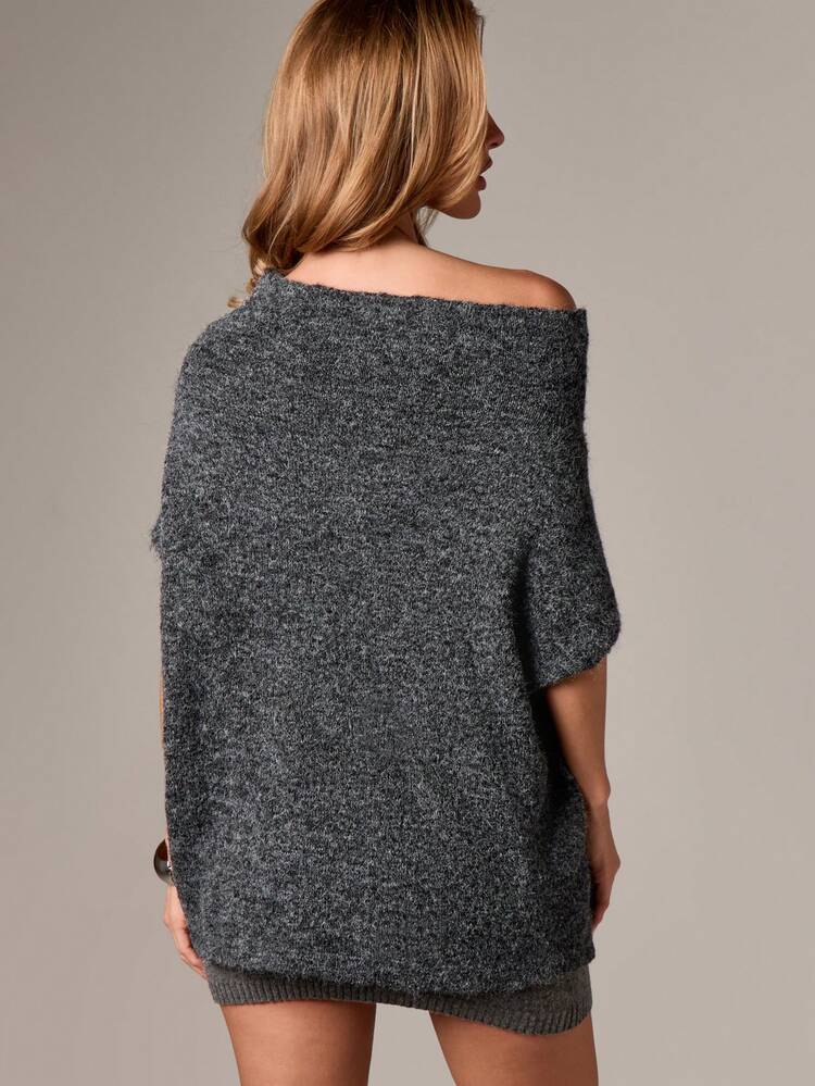 Off Shoulder Knitted Sweater Dress With Ruched Design