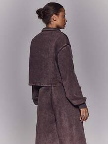 MUSERA Collard Boxy Cropped Sweatshirt Winter Going Out Everyday Night Out Casual Cool Streetwear Washed - Coffee Brown - View 4