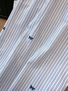 SHEIN Clasi 大码女式休闲蝴蝶结条纹印花撞色宽松纸袋腰阔腿裤