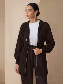 Slimming Zip-Up Hooded Casual Long Sleeve Fashion Jacket, Autumn/Winter - Chocolate Brown - View 6