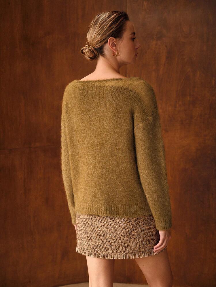 WOMEN'S MOCHA BROWN 3D FLORAL ELEGANT SWEATER, AUTUMN