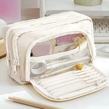 1Pc Macaron Large Pencil Case Pouch ,INS Stationery Bag, Portable Handheld Pencil Case Bag , Cosmetic Bag, For Teens Office,&School Supplies Back To School,Pencil Pouch,School Bag - 彩色 - 查看 14