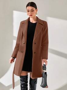 CLARA VERO Women Button And Belt Detailed Over Coat - Camel - View 4