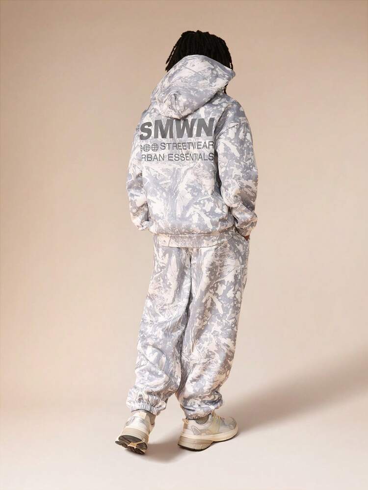 Marble Print Hoodie And Sweatpants Set