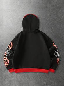 ROMWE MEN Street Life Áo hoodie rộng rãi in hình mắt và nhện cho nam, áo dài tay - màu đen - Xem 2