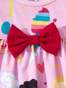 CoComelon X SHEIN 2件套年轻女孩可爱卡通图案圆领T恤和针织运动裤休闲装 - 粉色 - 查看 5