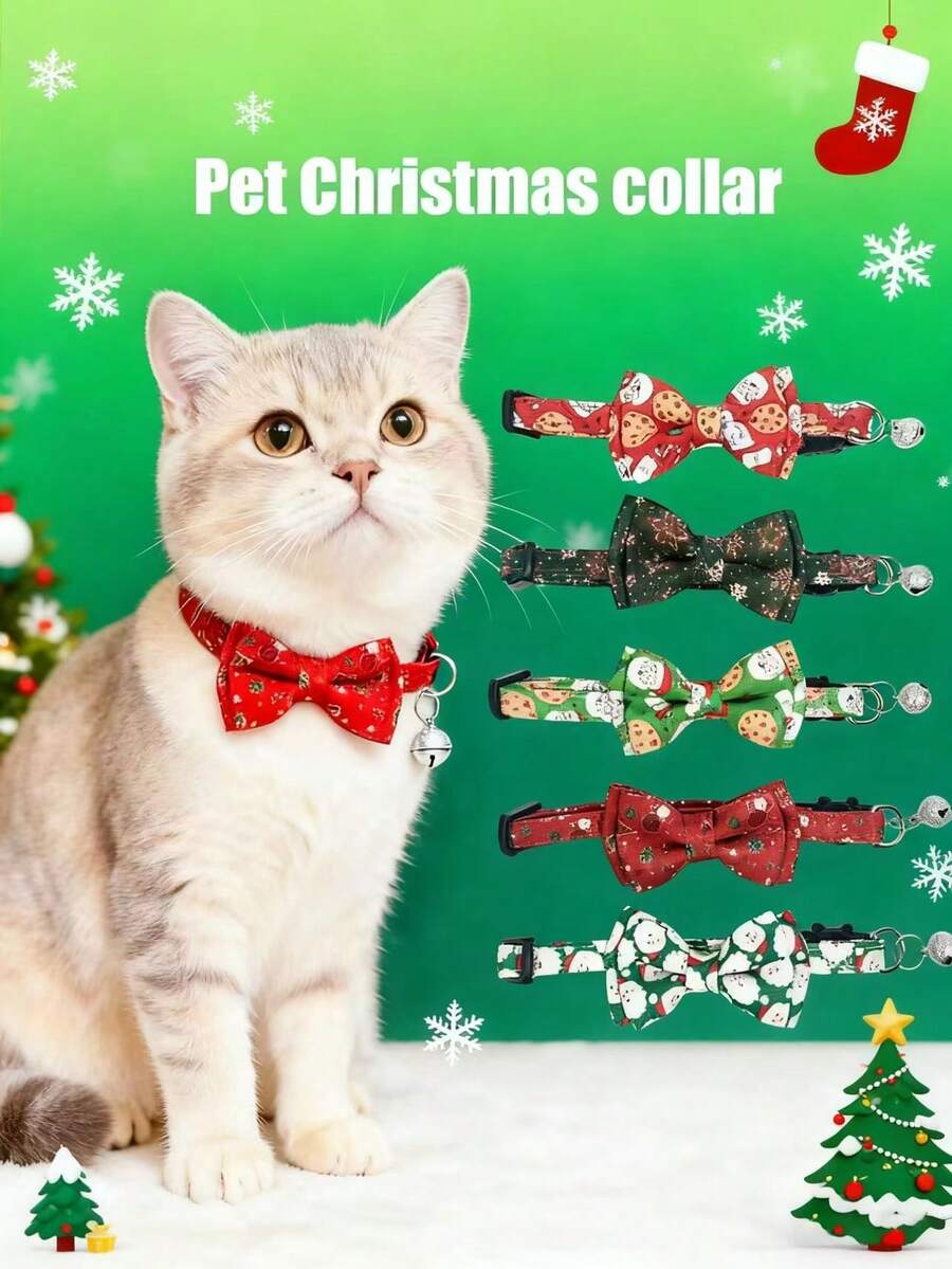 PETSIN 1 pieza Corbata de Navidad para mascotas, Collar para mascotas, Circunferencia de cuello ajustable, Collar para gatos, Collar para perros, Accesorios para mascotas, Suministros para mascotas
