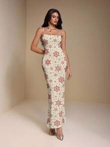 Glamance Carolina Leite 性感女士超长吊带圣诞派对连衣裙，冬季修身长款连衣裙，女士礼服，魅力连衣裙，时尚别致服装系列，新年装扮 - 彩色 - 查看 3